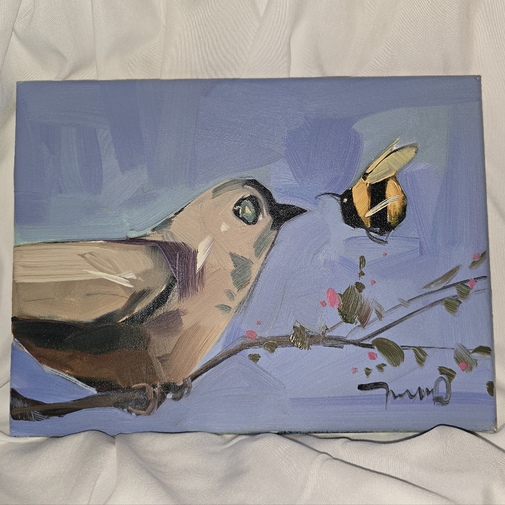 Original Jose Trujillo 9x12 Oil Painting "The Bird and The Bee" + COA